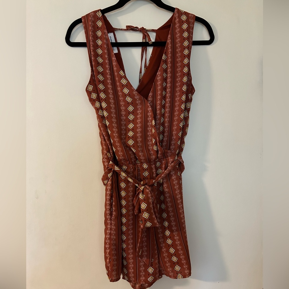 Moondance Rust Printed Romper with Tie Waist